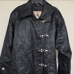 Albert Nipon Black Trench Coat with Silver Accents